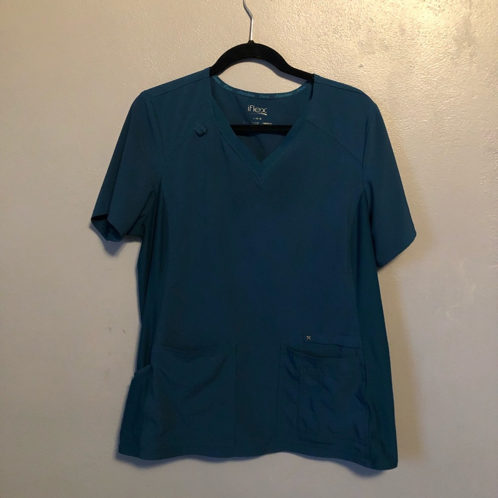 Cherokee Iflex Caribbean Blue Scrub Top Size L